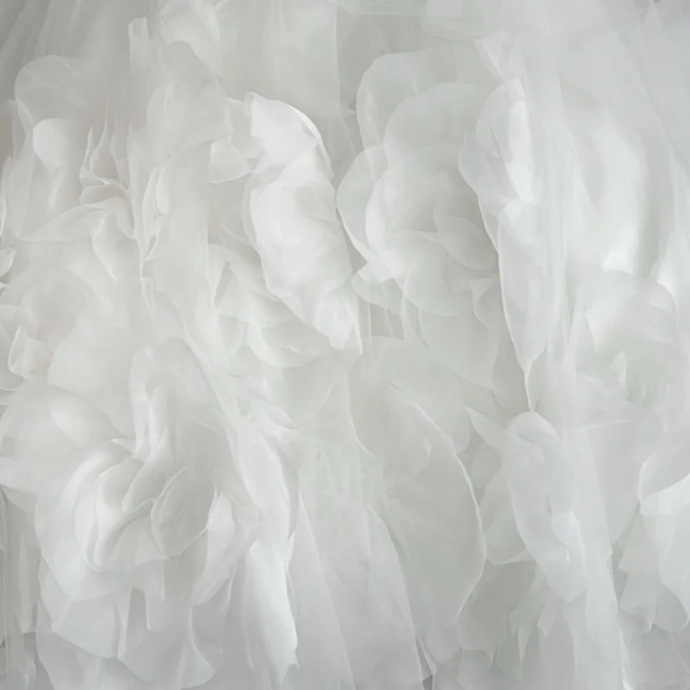 Lulus Beloved Vow Strapless Wedding Dress Small White Tulle 3D Flower Pleated - Picture 5 of 12